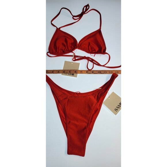 SAME Los Angeles Swim Bikini Set 2Pc Triangke Top High Weist Bottom Solid Large - Picture 3 of 4